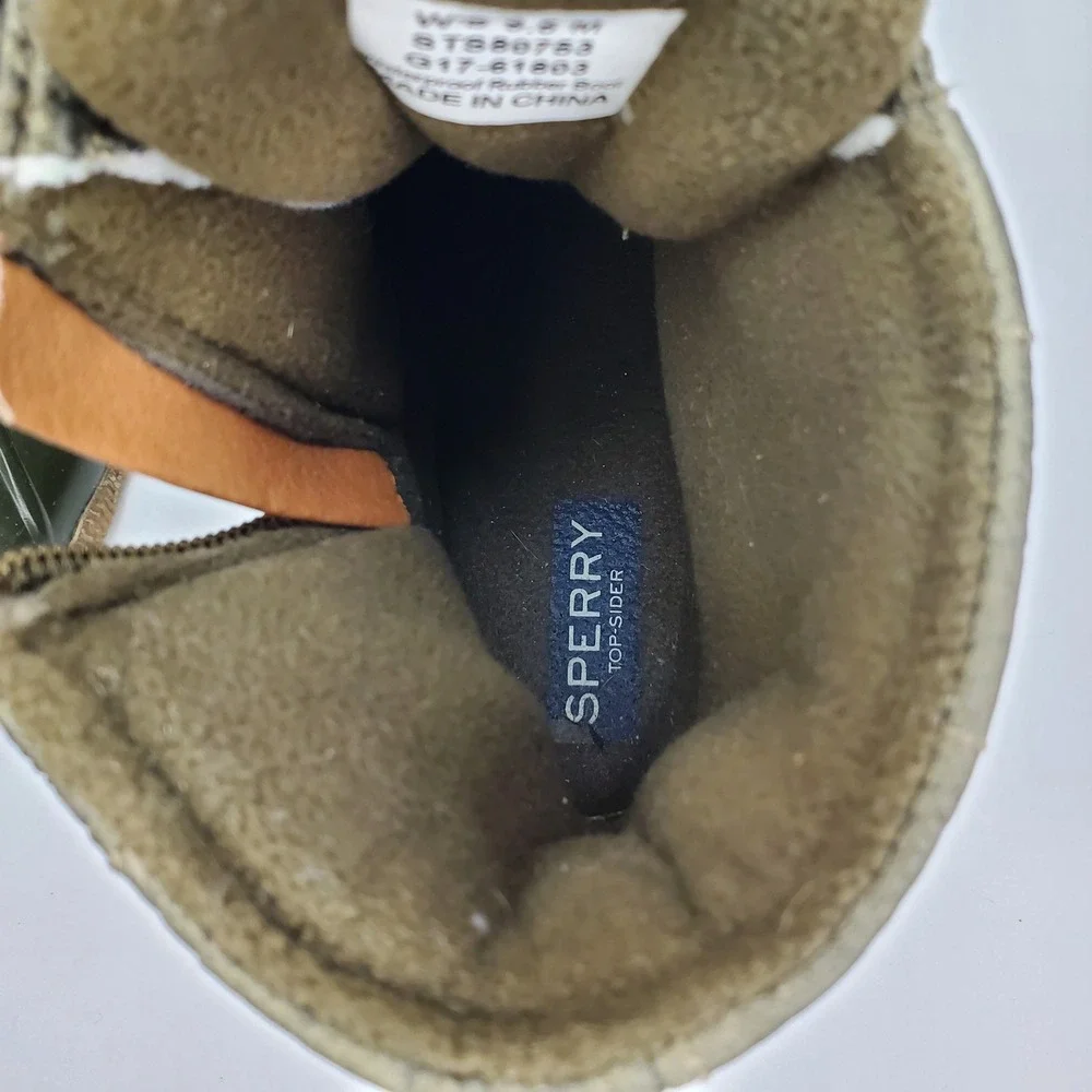 Sperry Saltwater Quilted Duck Boots‎ Olive Metallic Bronze STS80753 Womens 9.5 M